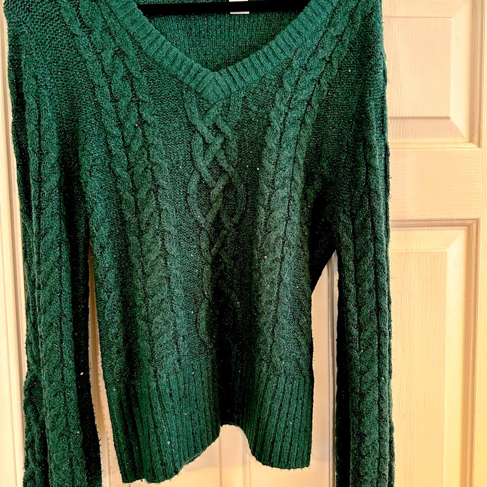 Rachel parcell m v neck sparkly green sweater